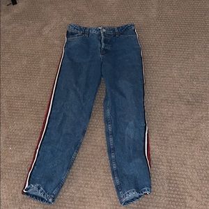 Mango Red/white stripes high waisted BF jeans